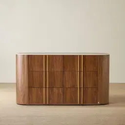 Sir Lionell Gliding White Sintered Stone Dresser - Walnut Brown Wooden Leg