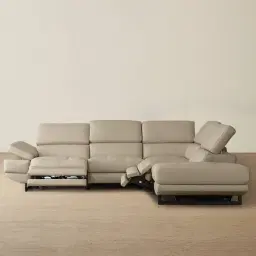 Alessia Milk Coffee Leather Dual Electric Recliner Lounge - Right