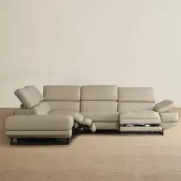 Alessia Milk Coffee Leather Dual Electric Recliner Lounge - Left