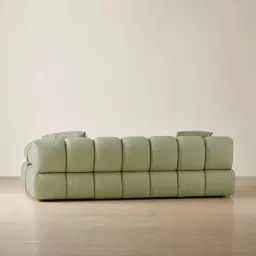 Elva Green Pastel Nubuck Leather 3-Seater Sofa