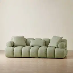 Elva Green Pastel Nubuck Leather 3-Seater Sofa