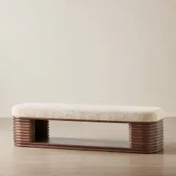 Ophelia Mid Beige Fabric Ottoman - Smoky Walnut