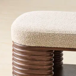 Ophelia Mid Beige Fabric Ottoman - Smoky Walnut