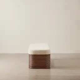 Ophelia Mid Beige Fabric Ottoman - Smoky Walnut