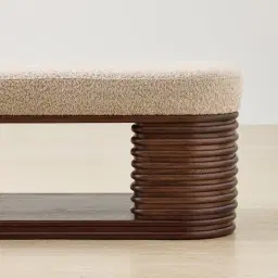 Ophelia Mid Beige Fabric Ottoman - Smoky Walnut