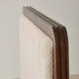 Ophelia Mid Beige Fabric King Bed with Smoky Walnut Bed Frame