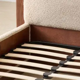 Ophelia Mid Beige Fabric King Bed with Smoky Walnut Bed Frame
