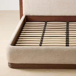 Ophelia Mid Beige Fabric King Bed with Smoky Walnut Bed Frame