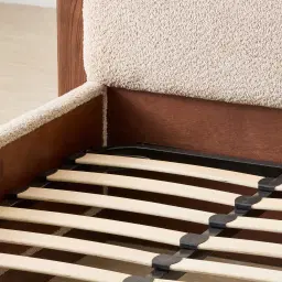 Ophelia Mid Beige Fabric King Bed with Smoky Walnut Bed Frame