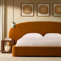Estelle Velvet Mustard Velveteen Fabric Queen Bed