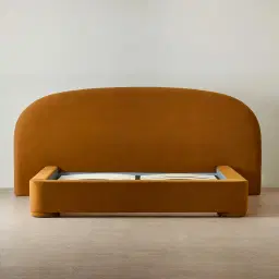 Estelle Velvet Mustard Velveteen Fabric Queen Bed