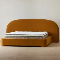 Estelle Velvet Mustard Velveteen Fabric Queen Bed