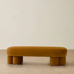 Estelle Velvet Mustard Velveteen Fabric Ottoman