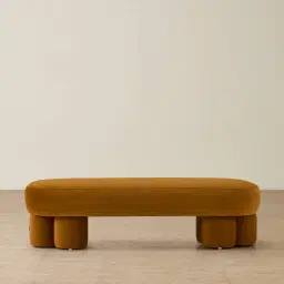Estelle Velvet Mustard Velveteen Fabric Ottoman