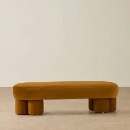 Estelle Velvet Mustard Velveteen Fabric Ottoman