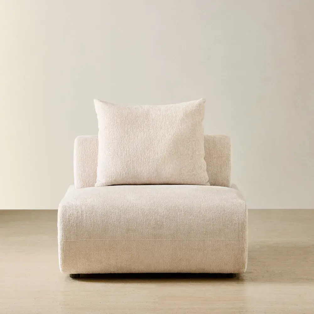 Soluna Powder White Chenille Fabric Armless Module