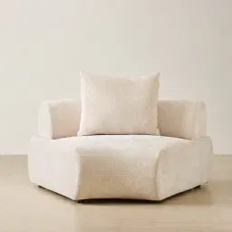 Soluna Powder White Chenille Fabric Curved Corner Module