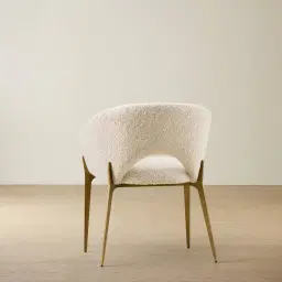 Polina Stone Cream Woven Fabric Dining Chair - Brushed Bronze Legs