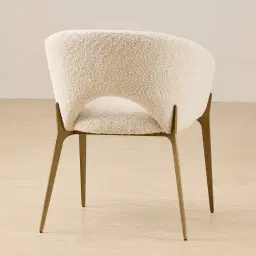 Polina Stone Cream Woven Fabric Dining Chair - Brushed Bronze Legs