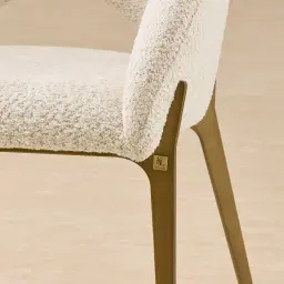 Polina Stone Cream Woven Fabric Dining Chair - Brushed Bronze Legs