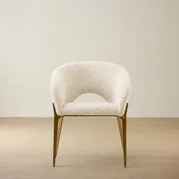 Polina Stone Cream Woven Fabric Dining Chair - Brushed Bronze Legs