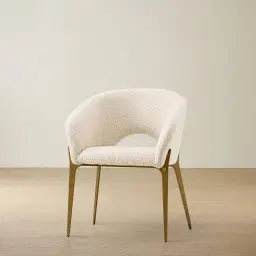 Polina Stone Cream Woven Fabric Dining Chair - Brushed Bronze Legs