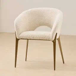 Polina Stone Cream Woven Fabric Dining Chair - Brushed Bronze Legs