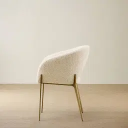 Polina Stone Cream Woven Fabric Dining Chair - Brushed Bronze Legs