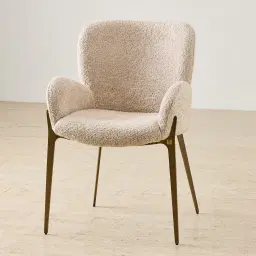Milana Mid Beige Woven Fabric Dining Chair - Brushed Bronze Legs
