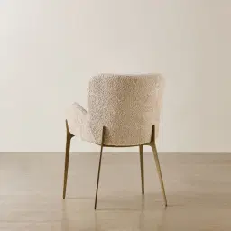 Milana Mid Beige Woven Fabric Dining Chair - Brushed Bronze Legs