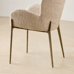 Milana Mid Beige Woven Fabric Dining Chair - Brushed Bronze Legs