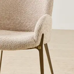 Milana Mid Beige Woven Fabric Dining Chair - Brushed Bronze Legs