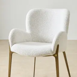 Milana Stone White Fabric Dining Chair - Brushed Bronze Legs