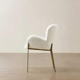 Milana Stone White Fabric Dining Chair - Brushed Bronze Legs