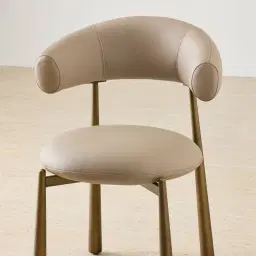 Maris Sand Beige Vegan Leather Dining Chair - Brushed Bronze Legs