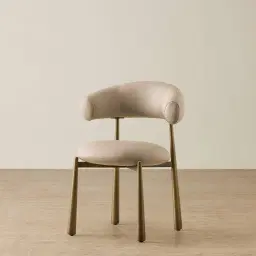 Maris Sand Beige Vegan Leather Dining Chair - Brushed Bronze Legs