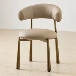 Maris Sand Beige Vegan Leather Dining Chair - Brushed Bronze Legs