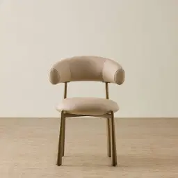 Maris Sand Beige Vegan Leather Dining Chair - Brushed Bronze Legs