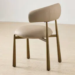 Maris Sand Beige Vegan Leather Dining Chair - Brushed Bronze Legs