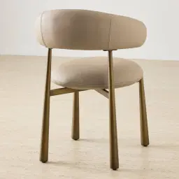 Maris Sand Beige Vegan Leather Dining Chair - Brushed Bronze Legs