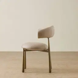 Maris Sand Beige Vegan Leather Dining Chair - Brushed Bronze Legs