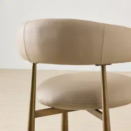 Maris Sand Beige Vegan Leather Dining Chair - Brushed Bronze Legs