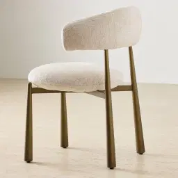 Maris Powder White Chenille Fabric Dining Chair - Brushed Bronze Legs