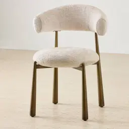 Maris Powder White Chenille Fabric Dining Chair - Brushed Bronze Legs