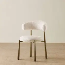 Maris Powder White Chenille Fabric Dining Chair - Brushed Bronze Legs