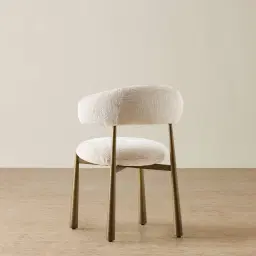 Maris Powder White Chenille Fabric Dining Chair - Brushed Bronze Legs