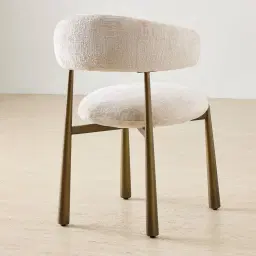 Maris Powder White Chenille Fabric Dining Chair - Brushed Bronze Legs