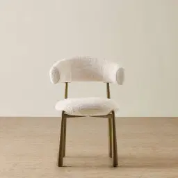 Maris Powder White Chenille Fabric Dining Chair - Brushed Bronze Legs