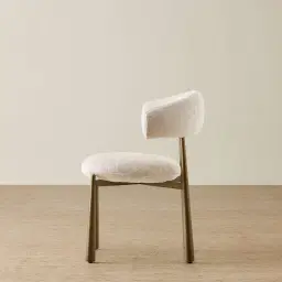 Maris Powder White Chenille Fabric Dining Chair - Brushed Bronze Legs