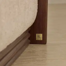 Ophelia Mid Beige Fabric Queen Bed with Smoky Walnut Bed Frame